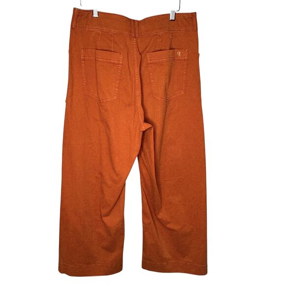 Pilcro Pants Womens 31 Orange Wide Leg Cropped High Rise Twill Utility Stretch - Picture 8 of 8